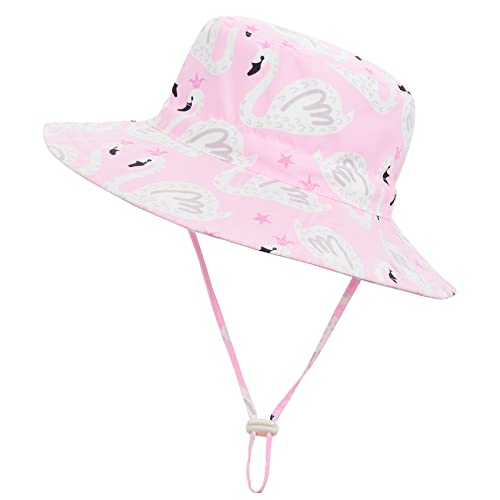 Durio Baby Sonnenhut Kinder Sonnenhüte UV Schutz Breite Krempe Fischerhut Hut Sonnenschutz Unisex Junge Mädchen Kleinkind Pink weißer Schwan 1-2 Jahre von Durio