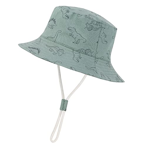 Durio Baby Sonnenhut Kinder Sonnenmütze Junge Mädchen Atmungsaktiv Sommerhut Kinder UV-Schutz mit Bindebändern Graugrün mit Dinosaurier 12-24 Monate(Tag Size M) von Durio