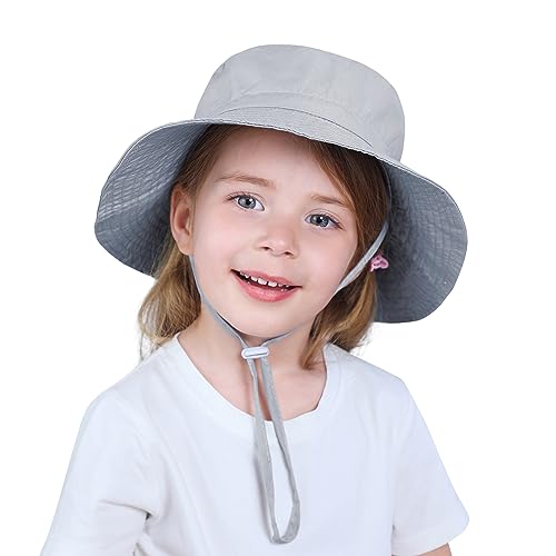 Durio Baby Sonnenhut Kleinkind Mütze Verstellbarer Faltbare Uv Schutz mit Nackenschnur Flapper für Kinder Mädchen Jungen Grau 12-24 Monate 50 von Durio