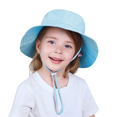 Durio Baby Sonnenhut Kleinkind Mütze Verstellbarer Faltbare Uv Schutz mit Nackenschnur Flapper für Kinder Mädchen Jungen Hellblau 12-24 Monate 50 von Durio