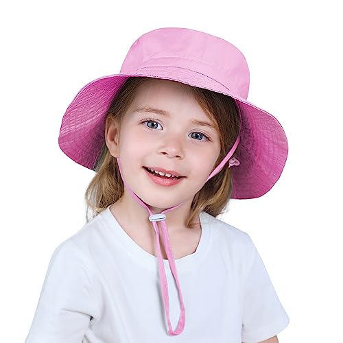 Durio Baby Sonnenhut Kleinkind Mütze Verstellbarer Faltbare Uv Schutz mit Nackenschnur Flapper für Kinder Mädchen Jungen Rosa 6-12 Monate 48 von Durio