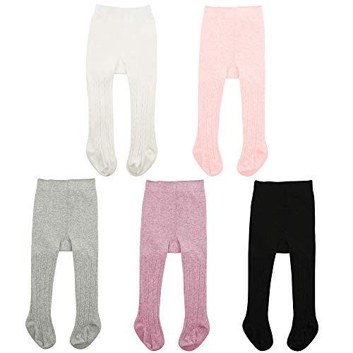 Durio Baby Strumpfhose für Mädchen Baumwolle Kinderstrumpfhose Kinder Strumpfhosen Set Warme Strümpfe Leggings 5 Paar-Weiß Schwarz Hellpink Hellgrau Lila 2-4 Jahre von Durio