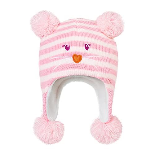 Durio Baby Wintermütze Kleinkind Kinder Junge Mädchen Strickmütze Ohrenklappe Mütze mit Fellbommel Herbst Winter Rosa 2-4 Jahre von Durio