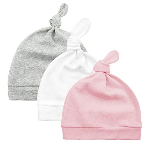 Durio Babymütze Neugeborene Jungen Mütze Baby Mädchen Beanie für 0-6 Monate Unisex Erstlingsmütze 3er Set Grau Weiß u. Pink 0-3 Monate von Durio