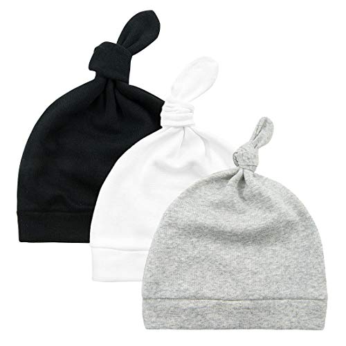 Durio Babymütze Neugeborene Jungen Mütze Baby Mädchen Beanie für 0-6 Monate Unisex Erstlingsmütze 3er Set Schwarz Weiß u. Grau 0-3 Monate von Durio