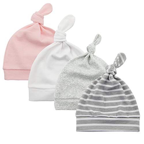 Durio Babymütze Neugeborene Jungen Mütze Baby Mädchen Beanie für 0-6 Monate Unisex Erstlingsmütze 4er Set Pink Weiß Grau u. Streifen 3-6 Monate von Durio