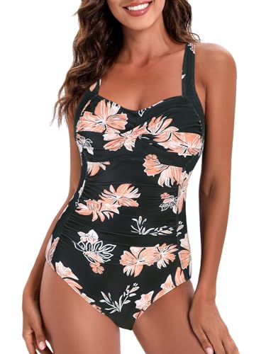 Durio Badeanzug Damen Badeanzüge Einteilige Bauchweg Bademode Swimsuit One Piece Sexy Push Up Badeanzüge Badebekleidung Rosa Druck 2XL von Durio