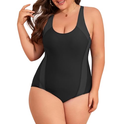 Durio Badeanzug Damen Große Größe Bauchweg Bademode Einteiler badeanzüge U Ausschnitt Swimsuits Verstellbarer Schultergurt Dunkelgrau 44 von Durio