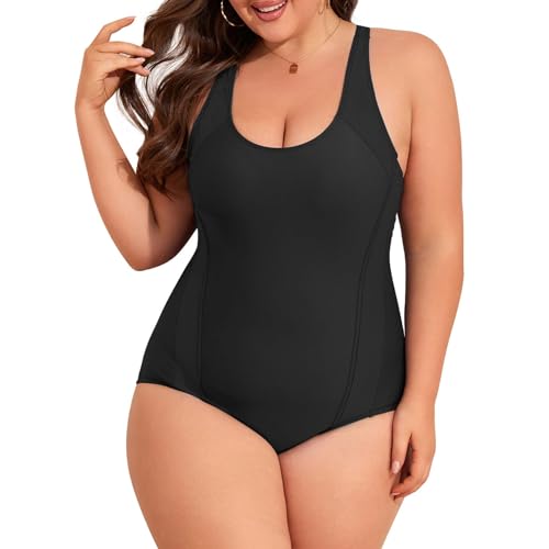 Durio Badeanzug Damen Große Größe Bauchweg Bademode Einteiler badeanzüge U Ausschnitt Swimsuits Verstellbarer Schultergurt Schwarz 42 von Durio