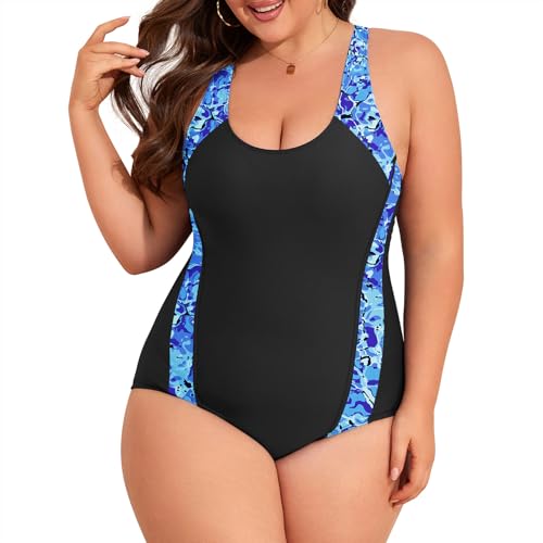 Durio Badeanzug Damen Große Größe Badeanzug Damen Sport Badeanzüge für Damen Rückenfreier Einteiliger Bademode Swimsuits schwarzes Wasserzeichen 42 von Durio