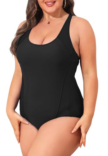 Durio Badeanzug Damen Große Größe Badeanzug Damen Sport Badeanzüge fürDamen Rückenfreier Einteiliger Bademode Swimsuits Schwarz 42 von Durio