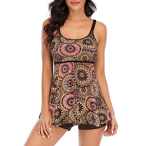 Durio Badeanzug Damen Tankini Bauchweg Bademode Set Zweiteilig mit Badehose Badeanzüge Push Up Geometrisches Muster (Tag Size 2XL) von Durio