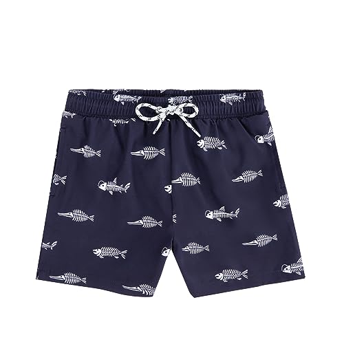 Durio Badehose Jungen, Kinder und Teenager Badeshorts Kurz Sommer Badeshorts Schnelltrocknend Boardshorts mit Netzfutter Taschen und Verstellbarem Tunnelzug Urlaub Dunkelblauer Fischknochen 2XL von Durio