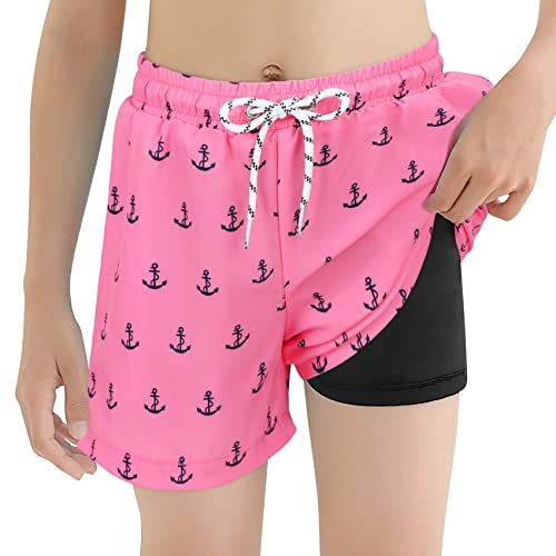 Durio Badehose Jungen, Kinder und Teenager Badeshorts Kurz Sommer Badeshorts Schnelltrocknend Boardshorts mit Netzfutter Taschen und Verstellbarem Tunnelzug Urlaub Pink Anker L von Durio