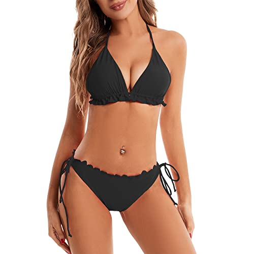 Durio Bikini Damen Push up Sexy 3tlg Bikini Damen Set mit Triangel Bikinihose Breit von Körpchen Verstellbar 36(Herstellergröße S) von Durio