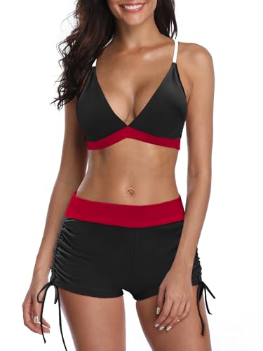 Durio Bikini Damen Set Bikini Verstellbar Zweiteiliger Badeanzug Push Up Bikini mit Hotpants Mischung 2 40 von Durio