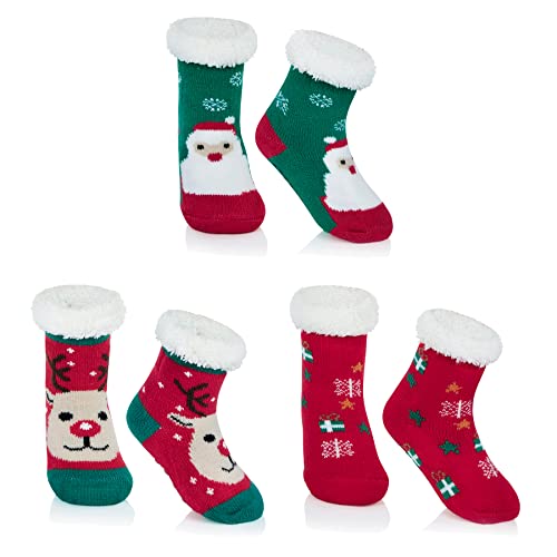 Durio Christmas Socks Baby Socken Thermo Socken Kuschelsocken Weihnachten Socken Kinder Anti Rutsch Socken Baby Socken Weihnachten Warme Socken Baby Socken 6-12 Monate, Dreifarbig 2, 6-12 Monate von Durio