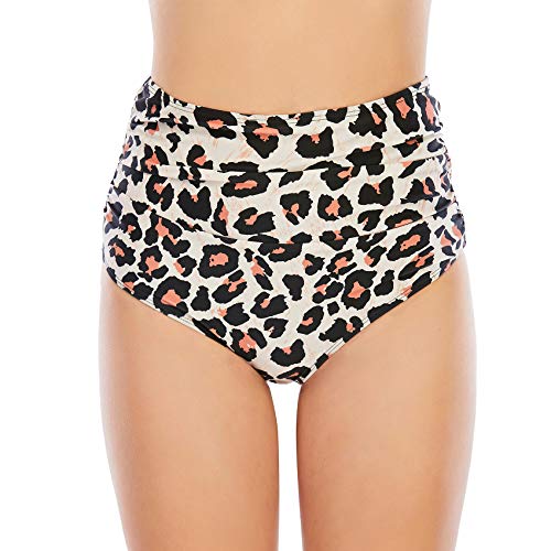 Durio Damen Bikinihose High Waist Badeshorts Retro Bauchweg Badehose Hoher Taille Bikini Unterteil Bikinislip Leopard 40-42 von Durio