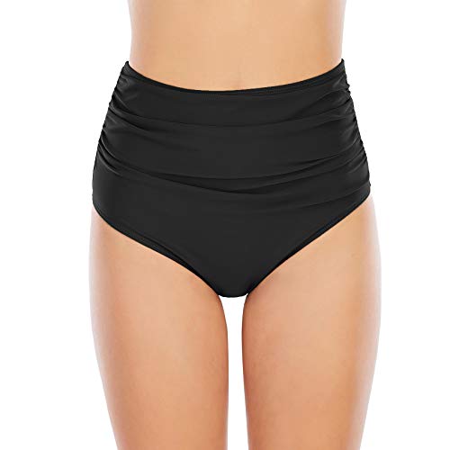 Durio Damen Bikinihose High Waist Badeshorts Retro Bauchweg Badehose Hoher Taille Bikini Unterteil Bikinislip Schwarz 36-38 von Durio