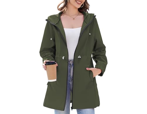 Durio Damen Dünne Regenjacke Wasserdichte Faltbar Regenmantel mit Kapuze Leicht Atmungsaktive Lange Windbreaker Jacke Travel Regenponcho für Frauen von Durio