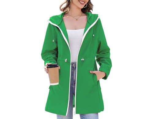 Durio Damen Dünne Regenjacke Wasserdichte Faltbar Regenmantel mit Kapuze Leicht Atmungsaktive Lange Windbreaker Jacke Travel Regenponcho für Frauen von Durio