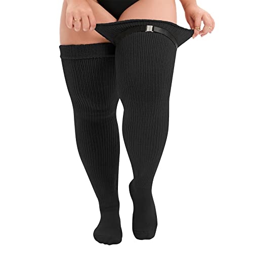 Durio Damen Große Größen Kniestrümpfe Oberschenkelhohe Socken Overknee Lange Stiefel Strümpfe Thigh High Socks Beinwärmer Schwarz Einheitsgröße von Durio