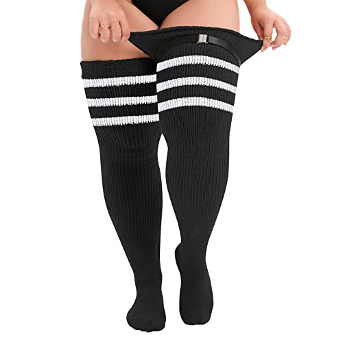 Durio Damen Große Größen Kniestrümpfe Oberschenkelhohe Socken Overknee Lange Stiefel Strümpfe Thigh High Socks Beinwärmer Schwarz und weiß gestreift Einheitsgröße von Durio