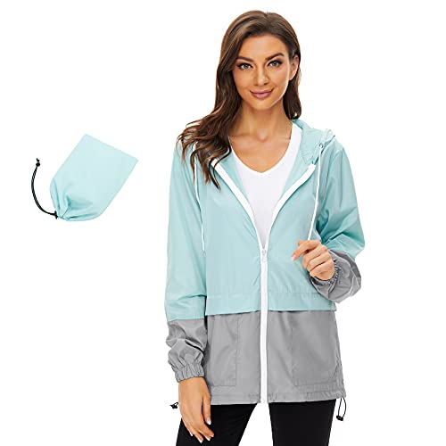 Durio Damen Regenjacke Windbreaker mit Kapuze Winddicht Windjacke Outdoorjacke Wasserdicht Regenmantel Blau 46-48 (Tag Size 3XL) von Durio