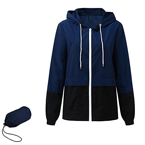 Durio Damen Regenjacke Windbreaker mit Kapuze Winddicht Windjacke Outdoorjacke Wasserdicht Regenmantel Navy 40-42 (Tag Size L) von Durio