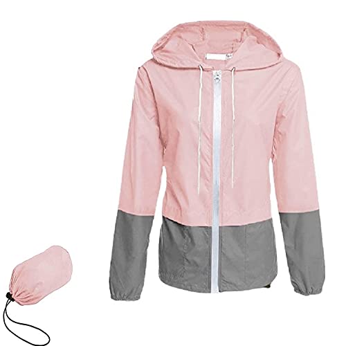 Durio Damen Regenjacke Windbreaker mit Kapuze Winddicht Windjacke Outdoorjacke Wasserdicht Regenmantel Pink 42-44 (Tag Size XL) von Durio