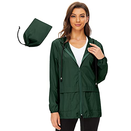 Durio Damen Regenjacke mit Kapuze Wasserdichte Winddichte Übergangs Jacke Windbreaker Windjacke Regenmantel Dunkelgrün XL von Durio