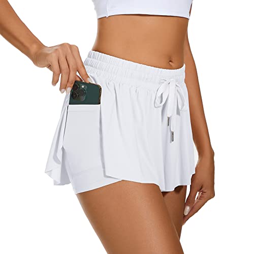 Durio Damen Shorts Kurze Hose High Waist Freizeit Hotpants Sportshorts mit Futter und Taschen Weiß 40-42 (Tag Size L) von Durio