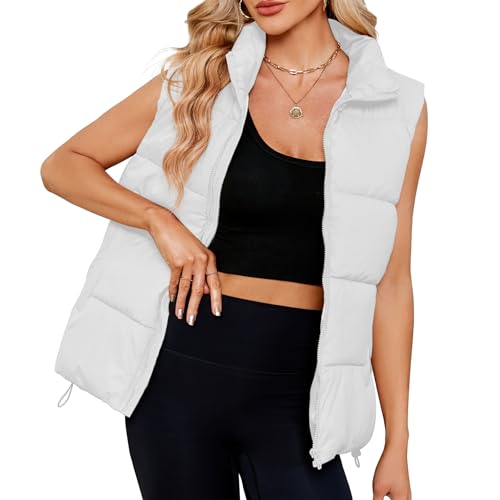 Durio Damen Weste Kurz Ärmellose Jacke Leicht Winterjacke Warme Übergangsweste mit Tasche Weiß M Durio Damen Weste Kurz Ärmellose Jacke Leicht Winterjacke Warme Übergangsweste mit Tasche Weiß M von Durio
