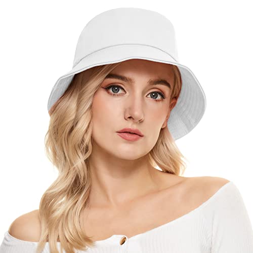 Durio Fischerhut Damen Sonnenhut Herren Unisex Sommerhut Bucket Hat Anglerhut Fishermütze Faltbarer Hut Einheitsgröße Weiß von Durio