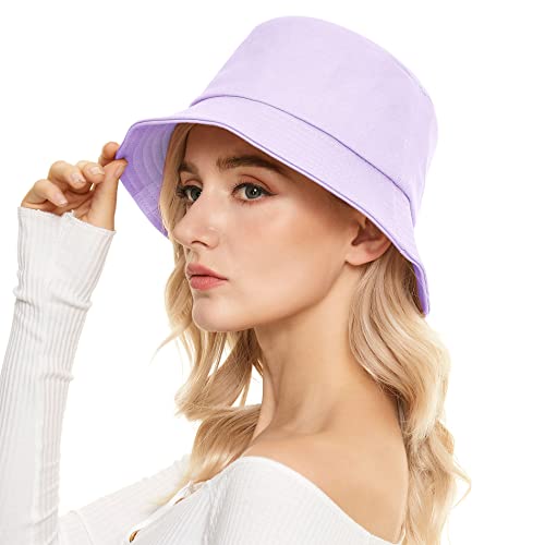 Durio Fischerhut Damen Sonnenhut Herren Unisex Sommerhut Bucket Hat Anglerhut Fishermütze Faltbarer Hut Lila Einheitsgröße von Durio