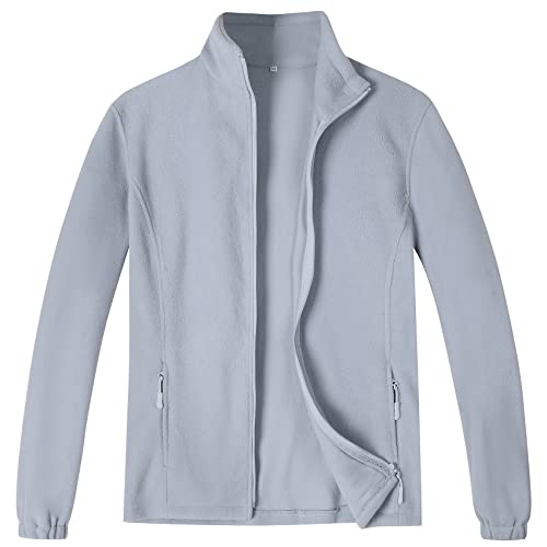 Durio Fleecejacke Damen Sweatjacke Ohne Kapuze Laufjacke Warm Sport Fleecepullover mit Durchgehendem Reißverschluss für Wandern Outdoor Ski Grau 2XL von Durio