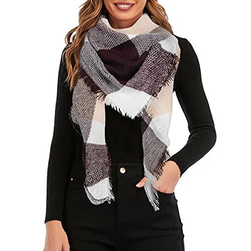 Durio Halstuch Tuch Dreieckstuch Damen Herbstschal Dünn Schal Weich Deckenschal Tuch Elegant Mit Fransen B23-Beige Einheitsgröße von Durio