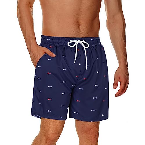 Durio Herren Badehose Schnelltrocknend Boardshorts Badeshorts Urlaub Freizeit Short Badehose für Herren Jungen Badeshorts für Männer Dunkelblau - Fisch 2XL von Durio