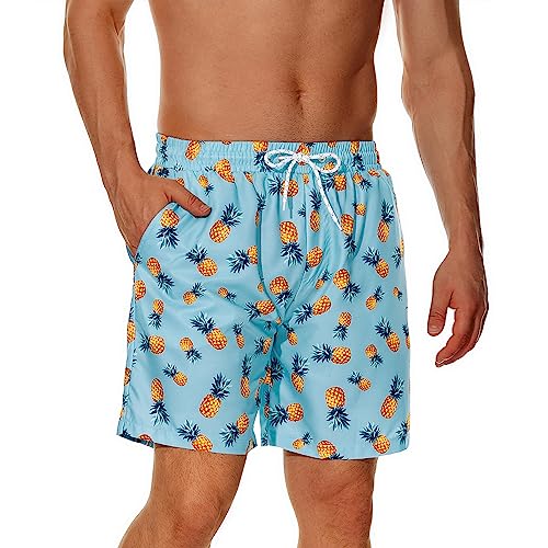 Durio Herren Badehose Schnelltrocknend Boardshorts Badeshorts Urlaub Freizeit Short Badehose für Herren Jungen Badeshorts für Männer Hellblau - Ananas 2XL von Durio