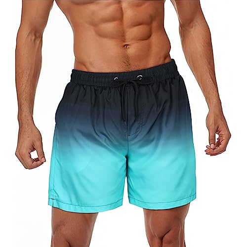 Durio Herren Badehose Schnelltrocknend Boardshorts Badeshorts Urlaub Freizeit Short Badehose für Herren Jungen Badeshorts für Männer Schwarz-Blauer Farbverlauf 2XL von Durio