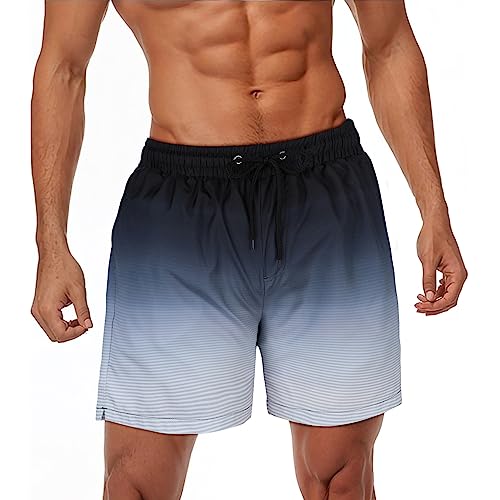 Durio Herren Badehose Schnelltrocknend Boardshorts Badeshorts Urlaub Freizeit Short Badehose für Herren Jungen Badeshorts für Männer Schwarz und Grau Gestreift M von Durio