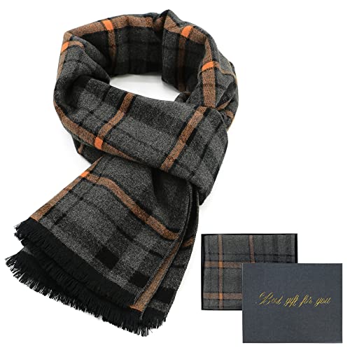 Durio Herren Schal Warme Gestrickt Plaid Quaste Herrenschal Männer Winter Lange Schals Geschenke XY557-Grau Gelb mit Verpackung Einheitsgröße von Durio