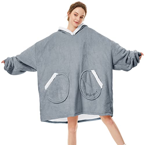 Durio Hoodie Damen Oversize Kuscheljacke Flauschig Hoodie Decke Damen Onesie Kuschelig Hoodie Pullover Deckenpulli Blanket Hoodie Warm mit Taschen Kapuzenpullover Übergroße Sweatshirt von Durio