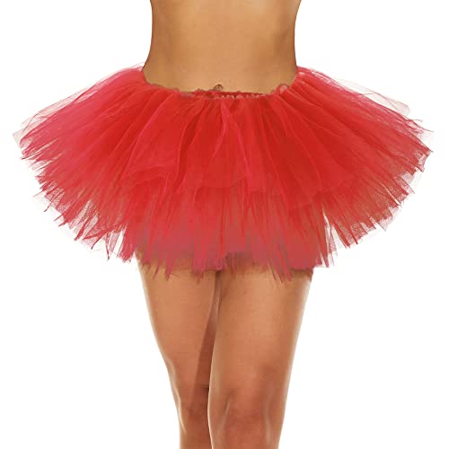 Durio Karneval Kostüm Tutu Rock Tüllrock 50er Vintage Unterrock Kurze Ballet Tanzrock Petticoat für Karneval Party Rot Einheitsgröße FX von Durio