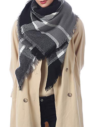 Durio Karoschal Damen Schal Winter Weich Deckenschal Quadratisch Übergroßer Strickschal Kariert Poncho mit Fransen A von Durio