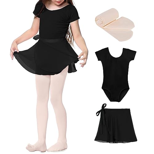 Durio Kinder Ballettkleidung Mädchen Ballettkleid Tanzkleid Mädchen Baumwolle Kurzarm Balletttrikot Mit Röcke und Leggings Schwarze 2-3 Jahre von Durio