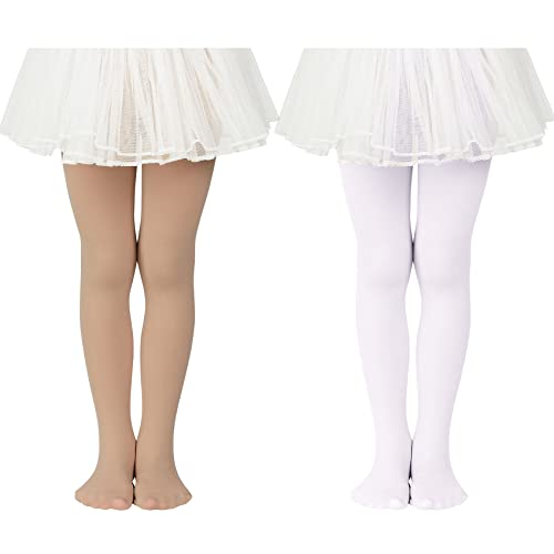 Durio Kinder Mädchen Strumpfhose Ballett Tanz Student Training Tanzstrumpfhose mit Fuß Kinderstrumpfhose Fleisch Weiß u. Farbe 9-14 Jahre von Durio