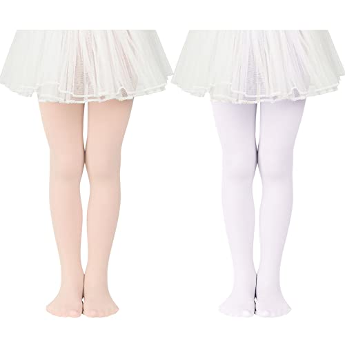 Durio Kinder Mädchen Strumpfhose Ballett Tanz Student Training Tanzstrumpfhose mit Fuß Kinderstrumpfhose Fleisch Weiß u. Pink 9-14 Jahre von Durio