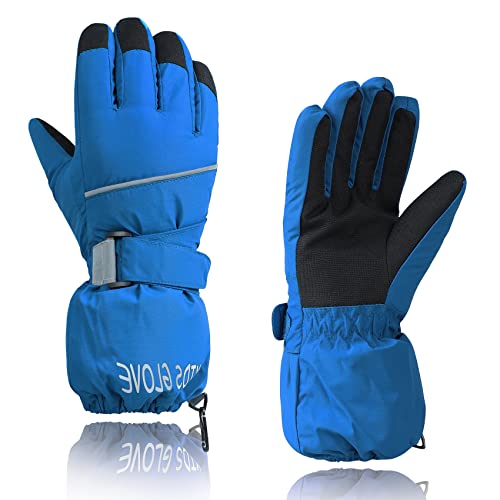 Durio Kinder Ski Handschuhe Winter Skihandschuhe Winddicht Wasserdicht Warm Handschuhe Junge Mädchen Outdoor Sports Schneehandschuhe Blau 12-14 Jahre von Durio