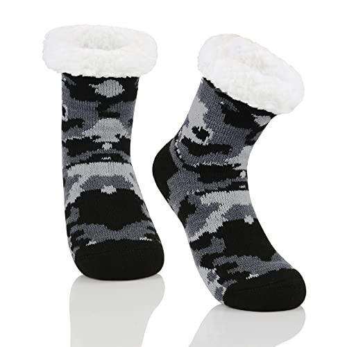 Durio Kindersocken für Jungen und Mädchen Tiersocken Flauschige Thermosocken Bodensocken Kuschelsocken Schwarz Grau 6-10 Jahre von Durio